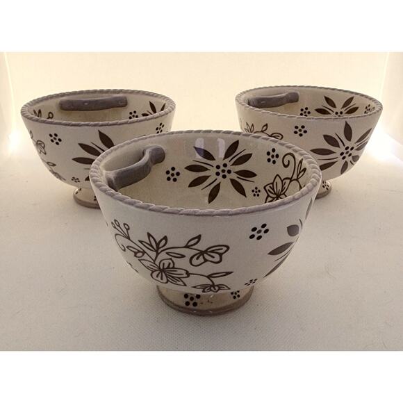 BOWLS-TEMPTATIONS-Rice-Soup-Noodle-Cream Taupe Brown-SET OF 3 - Picture 3 of 12